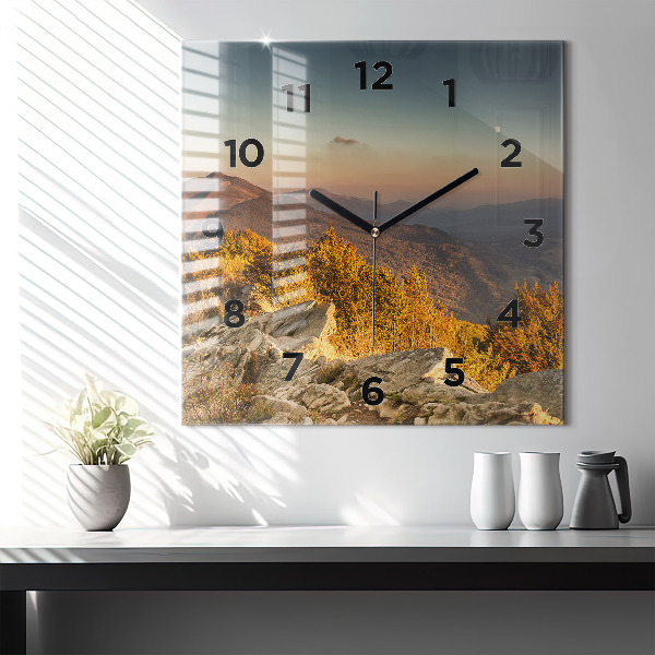 Square glass wall clock Bieszczady Mountains