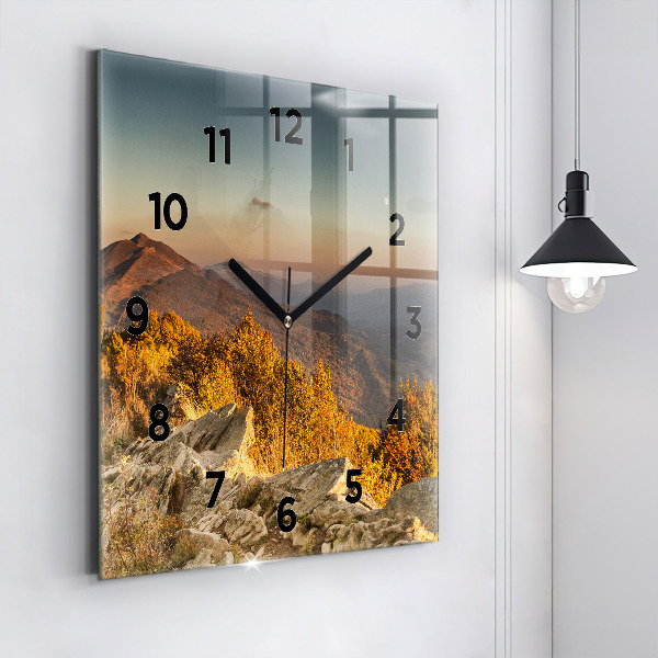 Square glass wall clock Bieszczady Mountains