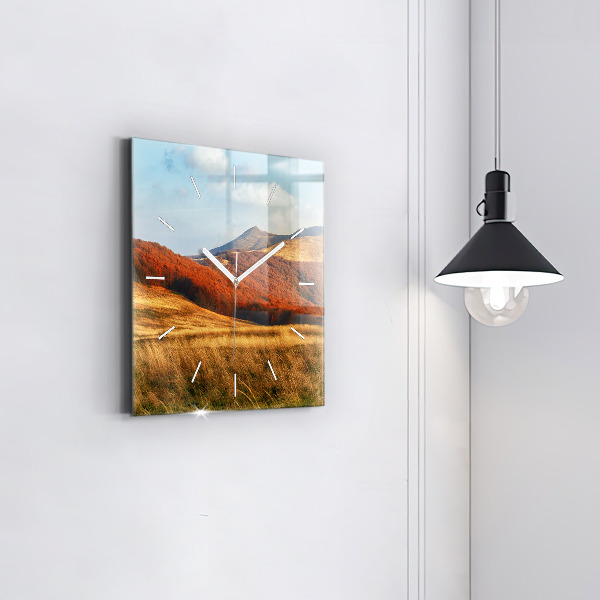 Square glass wall clock Mountain landscape