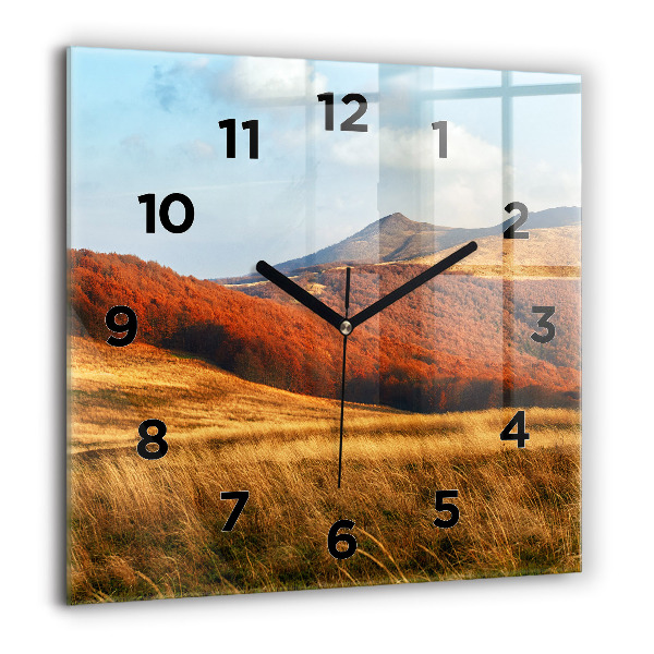 Square glass wall clock Mountain landscape