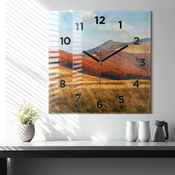 Square glass wall clock Mountain landscape
