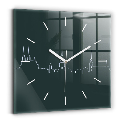 Square glass wall clock Line art of the city of Brno