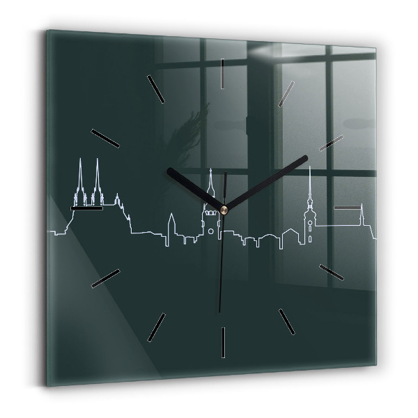 Square glass wall clock Line art of the city of Brno