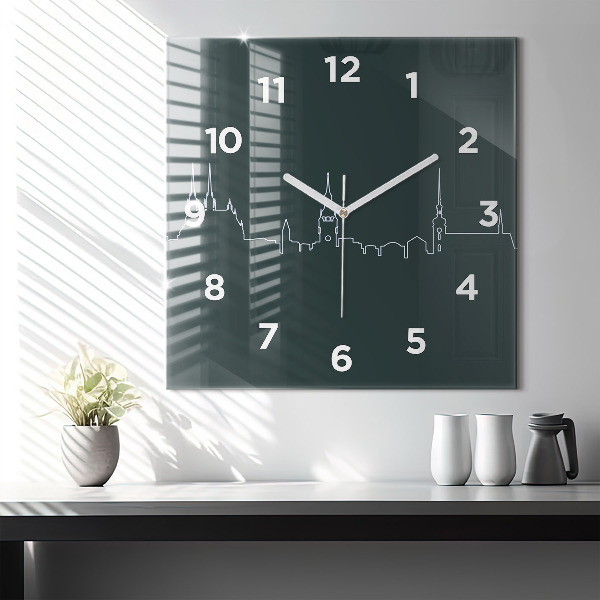 Square glass wall clock Line art of the city of Brno