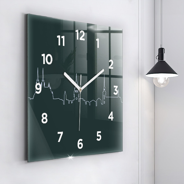 Square glass wall clock Line art of the city of Brno