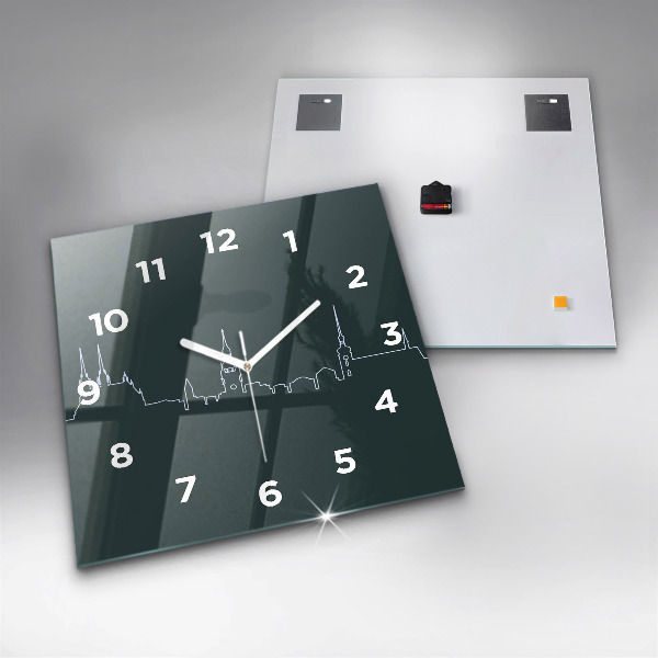 Square glass wall clock Line art of the city of Brno