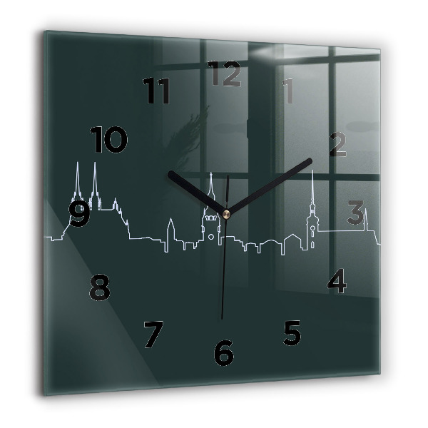 Square glass wall clock Line art of the city of Brno