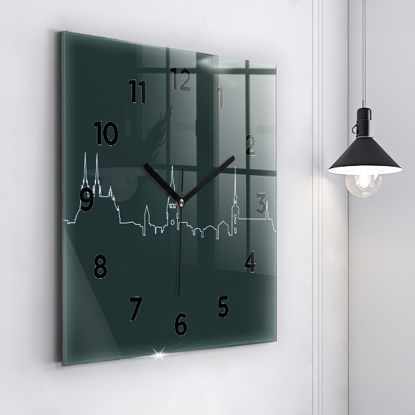Square glass wall clock Line art of the city of Brno