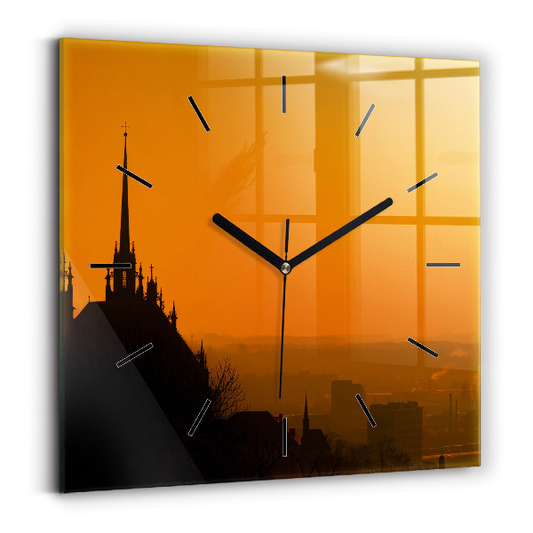Square glass wall clock View of the Brno Cathedral