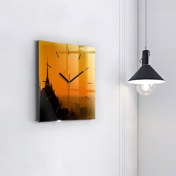 Square glass wall clock View of the Brno Cathedral