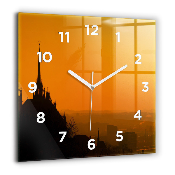Square glass wall clock View of the Brno Cathedral