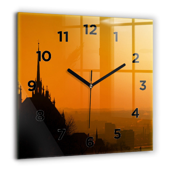Square glass wall clock View of the Brno Cathedral