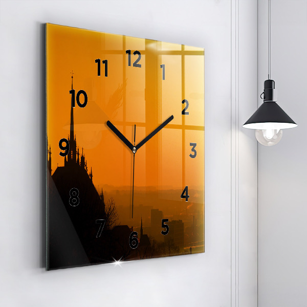 Square glass wall clock View of the Brno Cathedral
