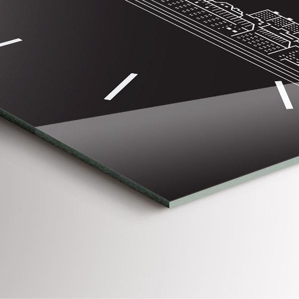 Square glass wall clock City of Ostrava drawing