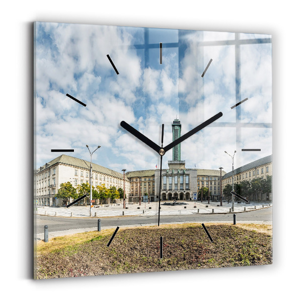 Square glass wall clock Panorama of the city of Ostrava