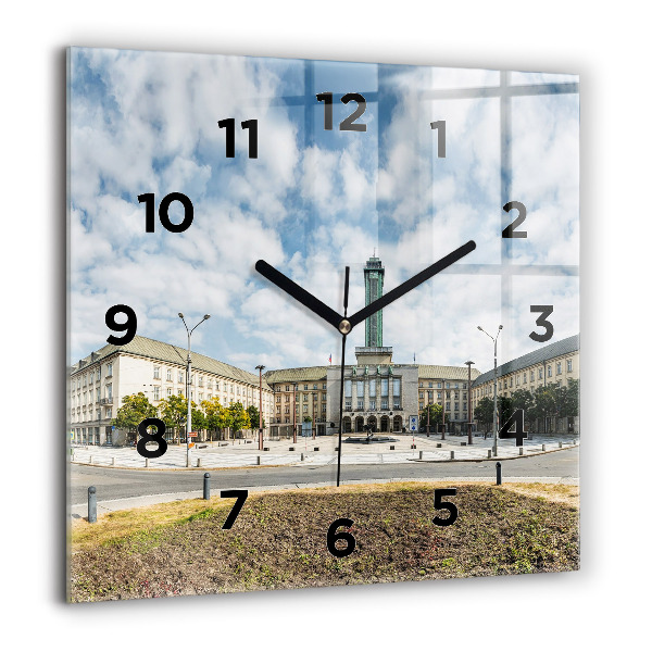 Square glass wall clock Panorama of the city of Ostrava