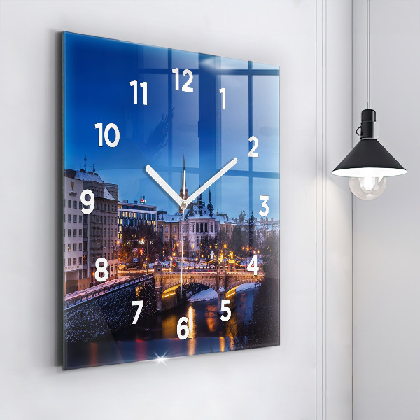 Square glass wall clock Panorama of the city of Pilsen