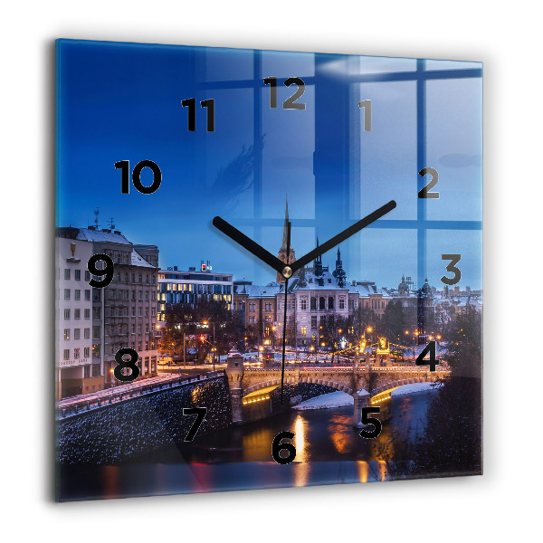 Square glass wall clock Panorama of the city of Pilsen