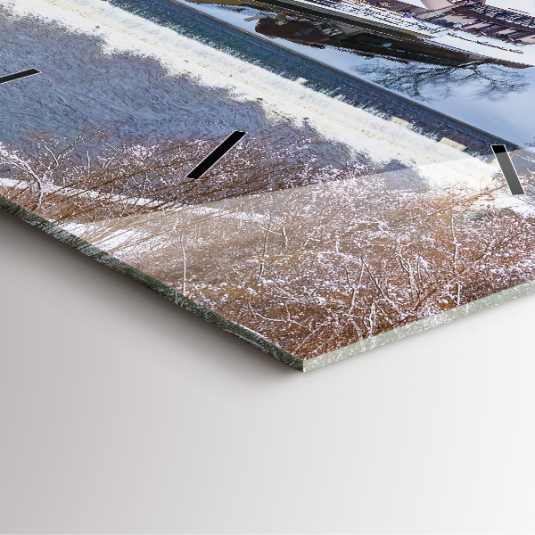 Square glass wall clock Panorama of the city in winter