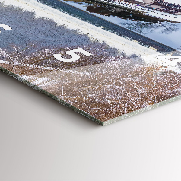 Square glass wall clock Panorama of the city in winter