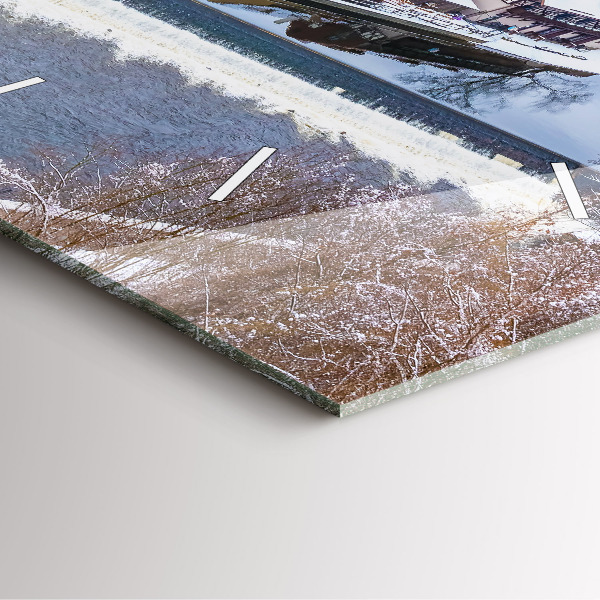 Square glass wall clock Panorama of the city in winter