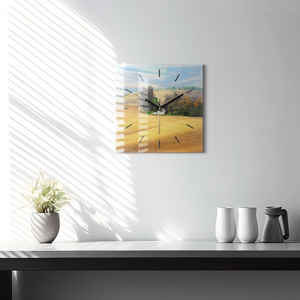 Square glass wall clock Moravia Rural Landscape