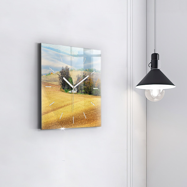 Square glass wall clock Moravia Rural Landscape
