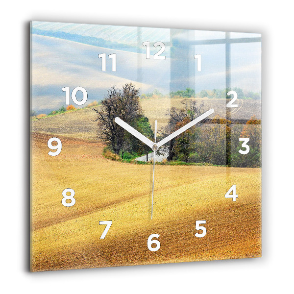Square glass wall clock Moravia Rural Landscape