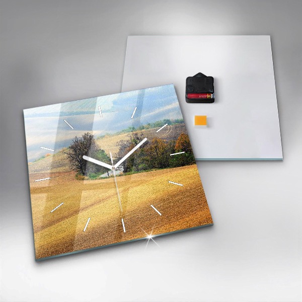 Square glass wall clock Moravia Rural Landscape
