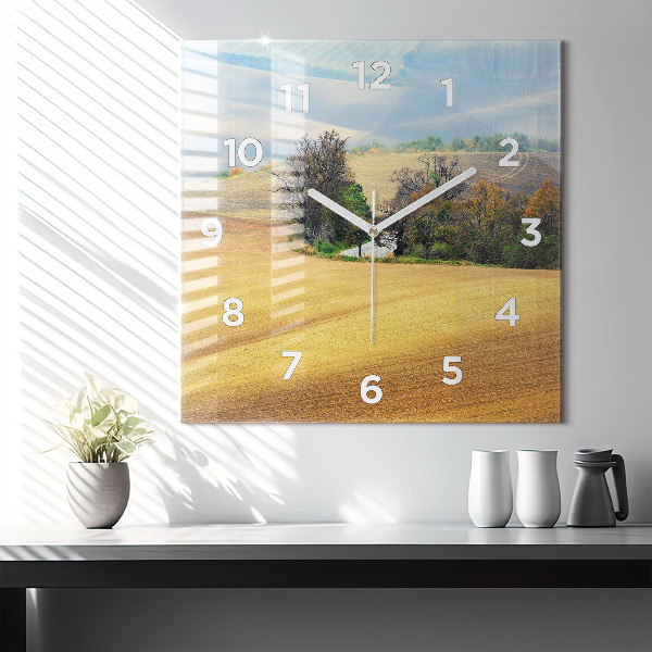 Square glass wall clock Moravia Rural Landscape