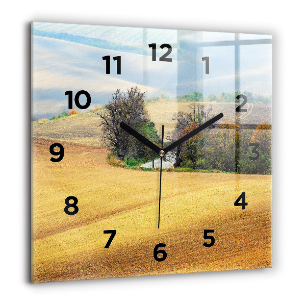 Square glass wall clock Moravia Rural Landscape