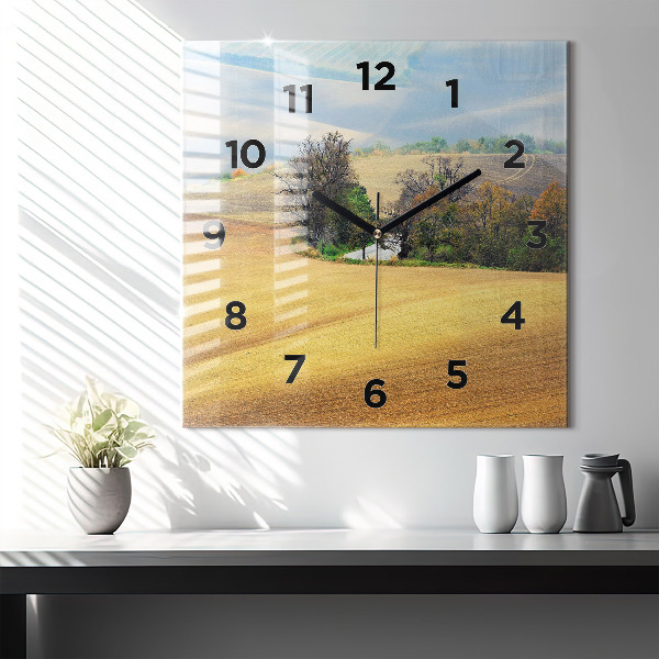 Square glass wall clock Moravia Rural Landscape