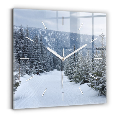 Square glass wall clock Czech Giant Mountains in winter