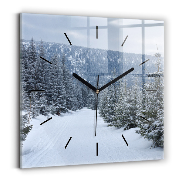 Square glass wall clock Czech Giant Mountains in winter