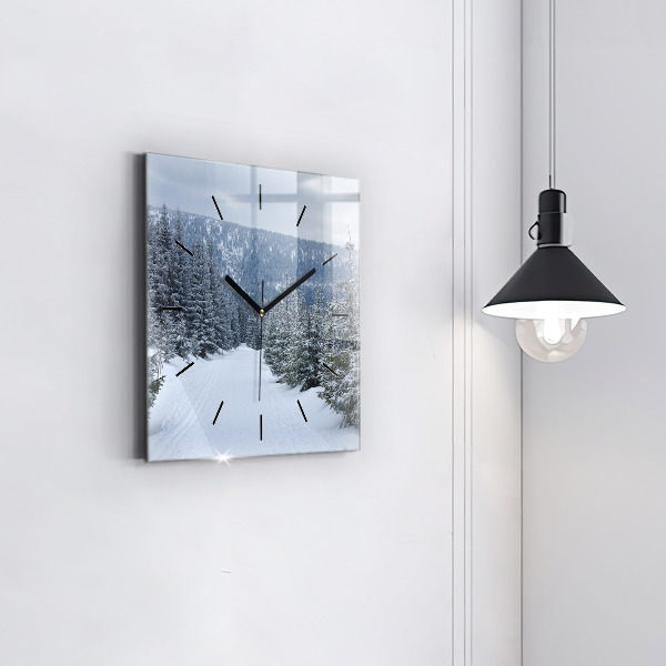 Square glass wall clock Czech Giant Mountains in winter