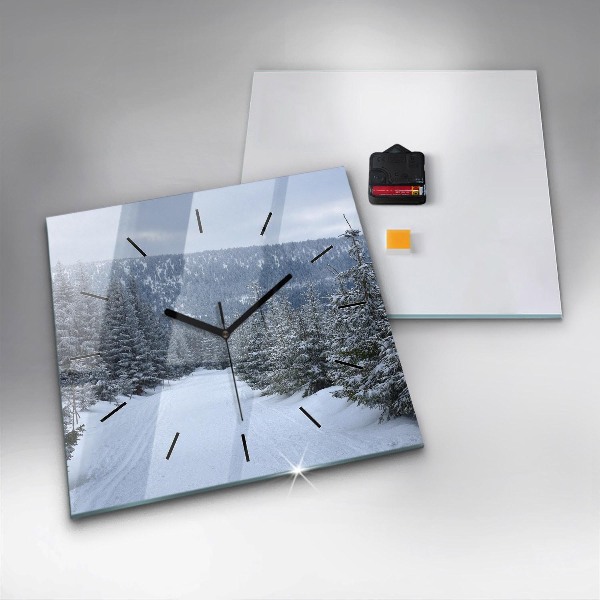 Square glass wall clock Czech Giant Mountains in winter