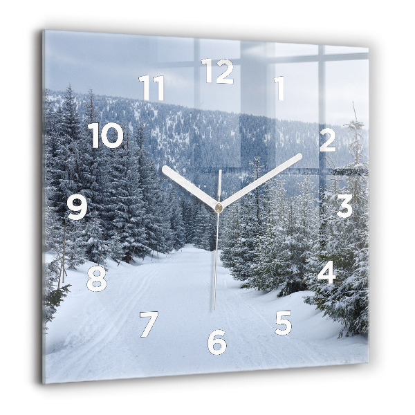 Square glass wall clock Czech Giant Mountains in winter