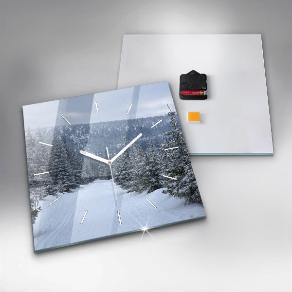 Square glass wall clock Czech Giant Mountains in winter
