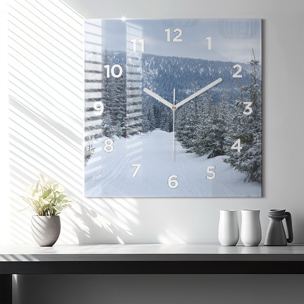 Square glass wall clock Czech Giant Mountains in winter