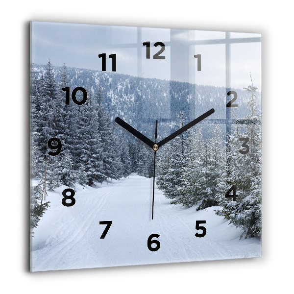 Square glass wall clock Czech Giant Mountains in winter