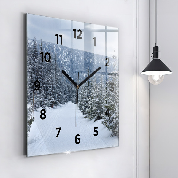 Square glass wall clock Czech Giant Mountains in winter