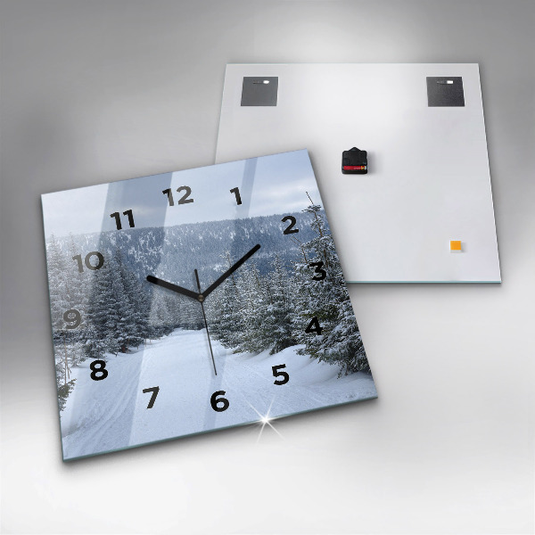 Square glass wall clock Czech Giant Mountains in winter