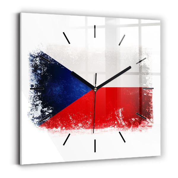 Square glass wall clock Czech flag
