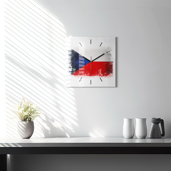 Square glass wall clock Czech flag