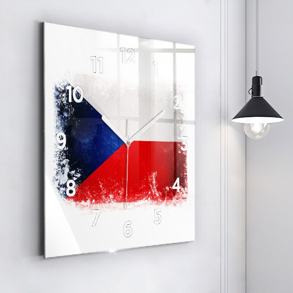 Square glass wall clock Czech flag
