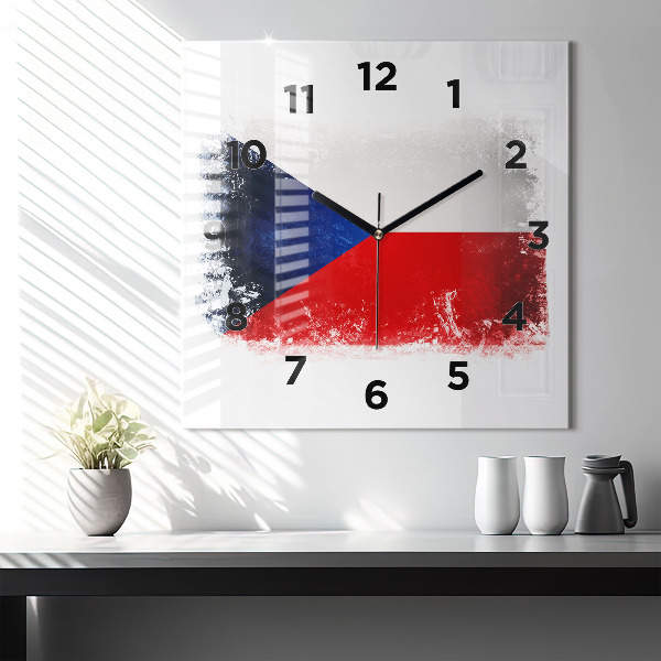 Square glass wall clock Czech flag