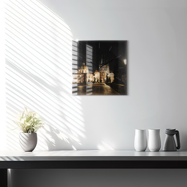 Square glass wall clock Charles Bridge in Prague