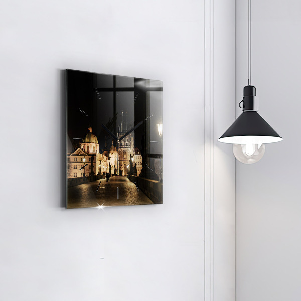Square glass wall clock Charles Bridge in Prague