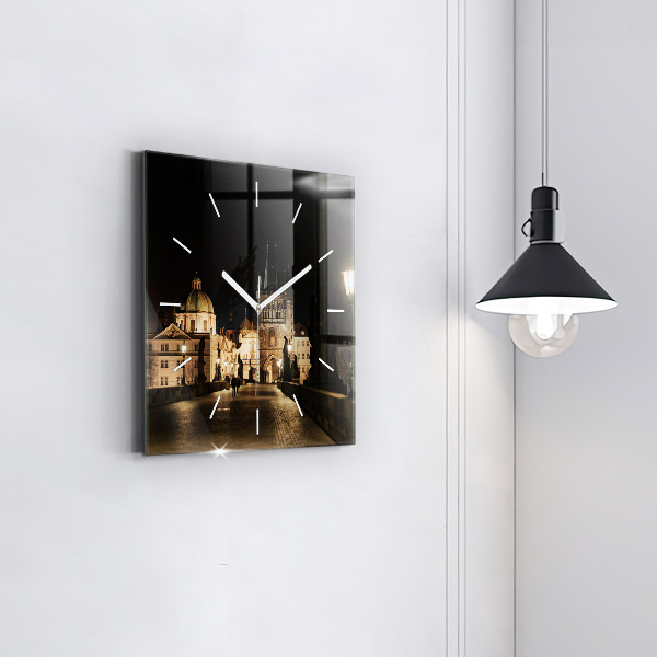 Square glass wall clock Charles Bridge in Prague