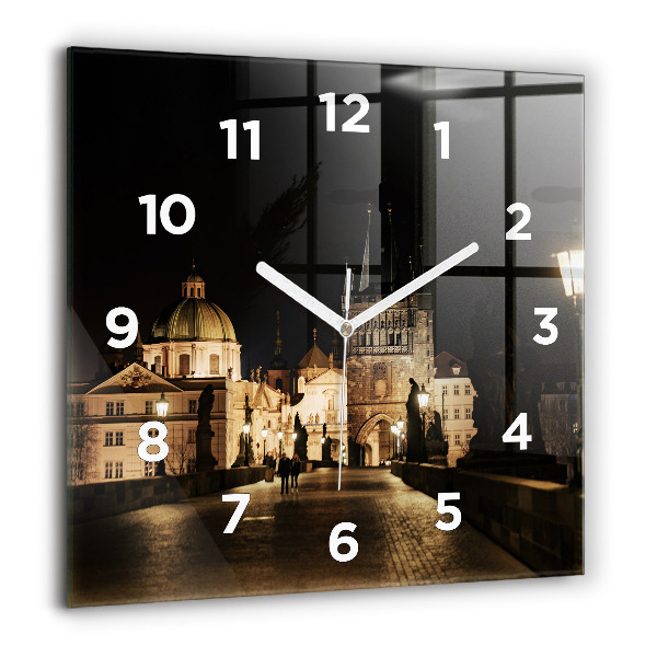 Square glass wall clock Charles Bridge in Prague